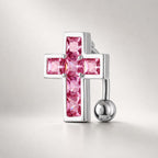 Square CZ Cross Titanium Belly Ring detail 9
