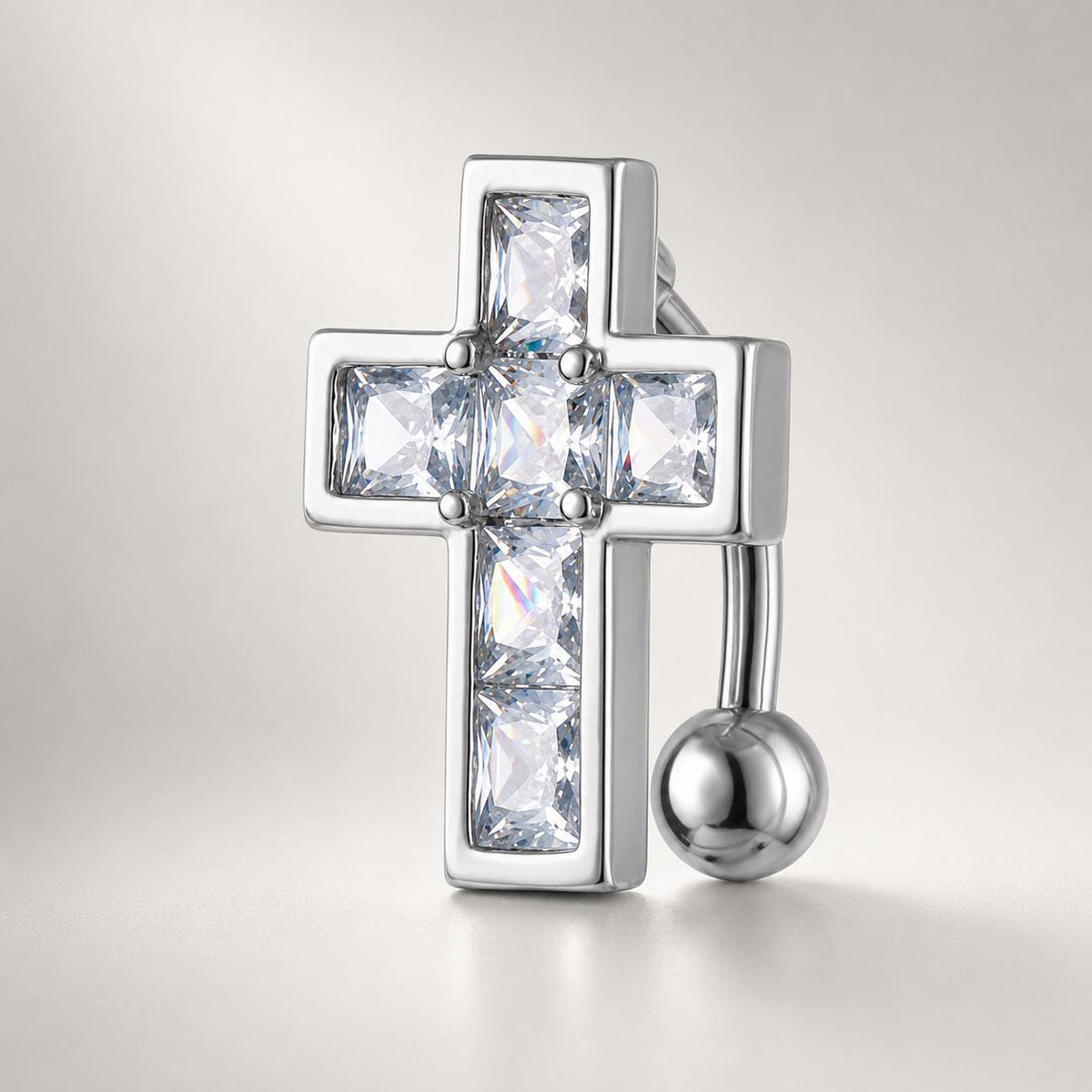 Square CZ Cross Titanium Belly Ring detail 10