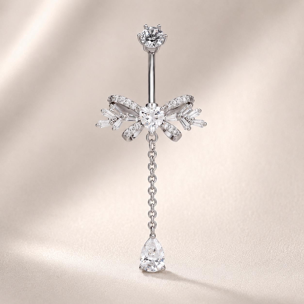 Bowknot CZ Titanium Belly Ring detail 3