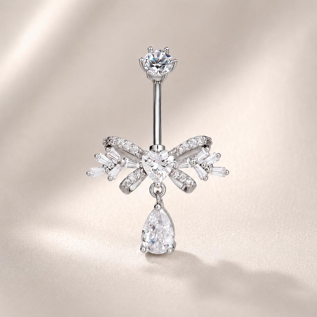 Bowknot CZ Titanium Belly Ring detail 4