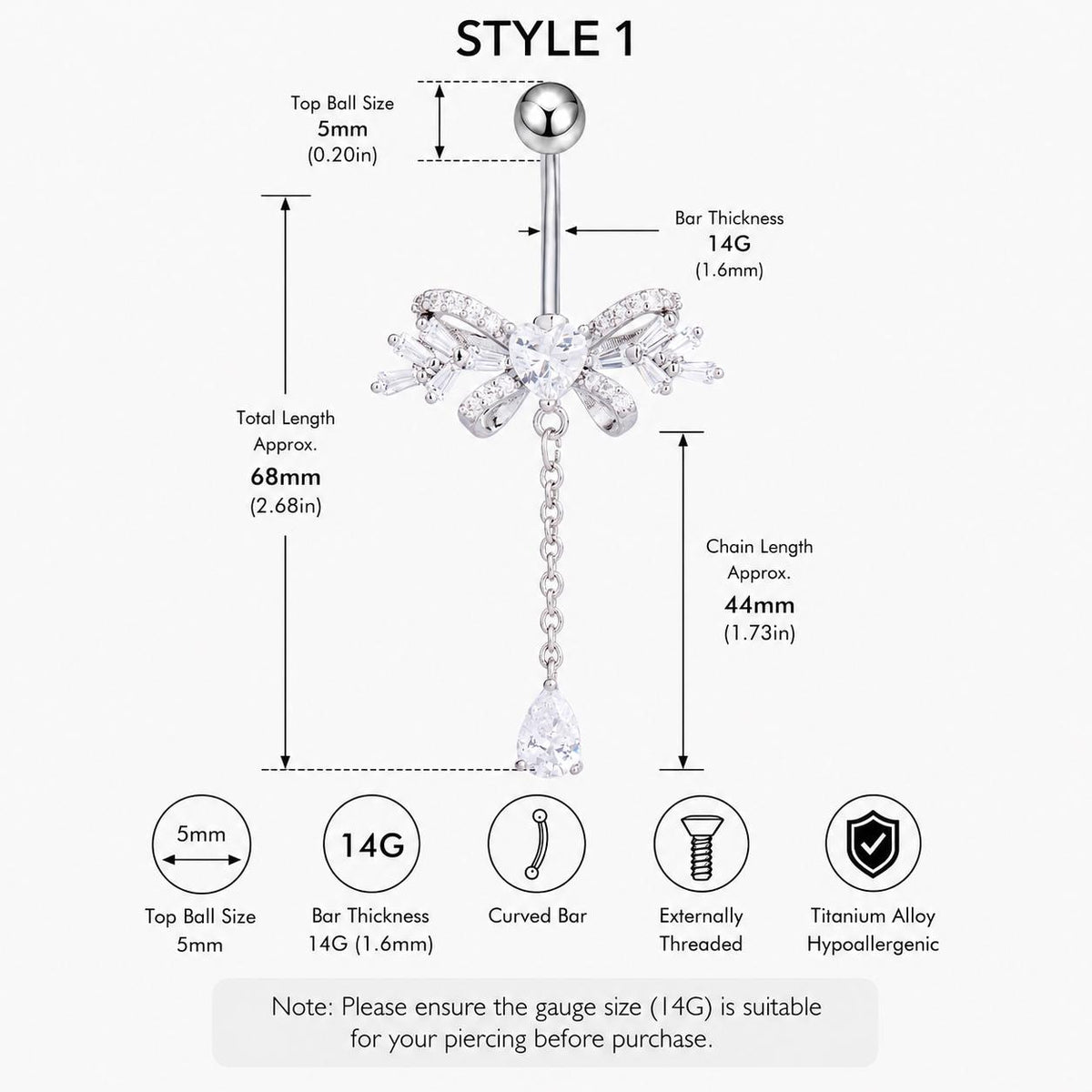 Bowknot CZ Titanium Belly Ring detail 7