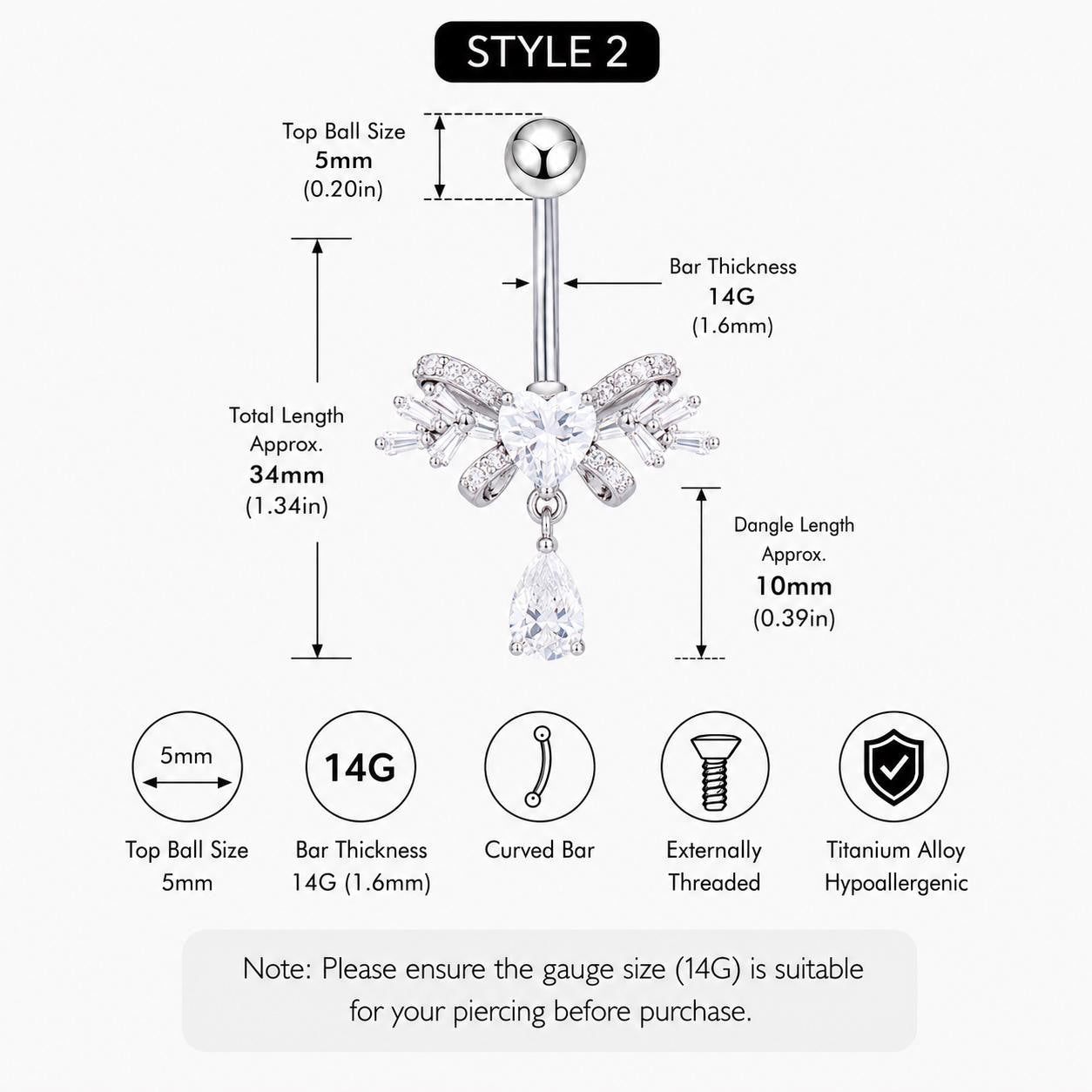 Bowknot CZ Titanium Belly Ring detail 8