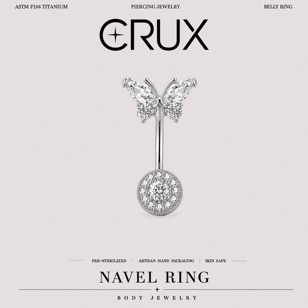 Pavé Butterfly Titanium Belly Ring