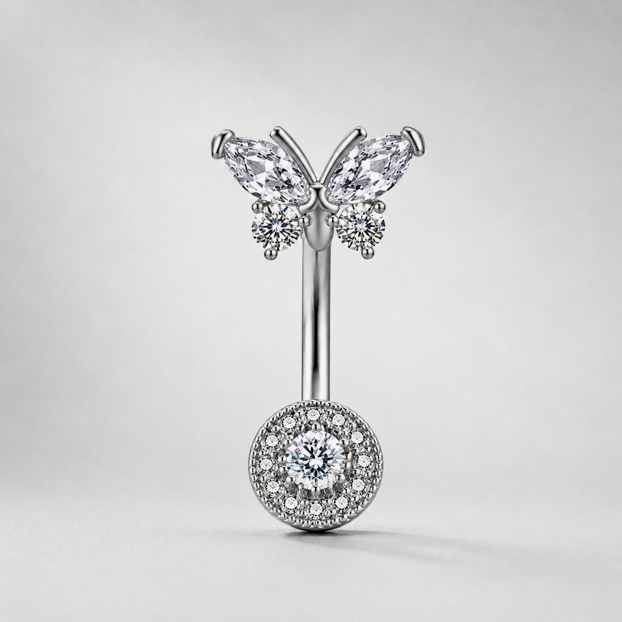 Pavé Butterfly Titanium Belly Ring detail 5