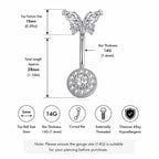 Pavé Butterfly Titanium Belly Ring detail 7