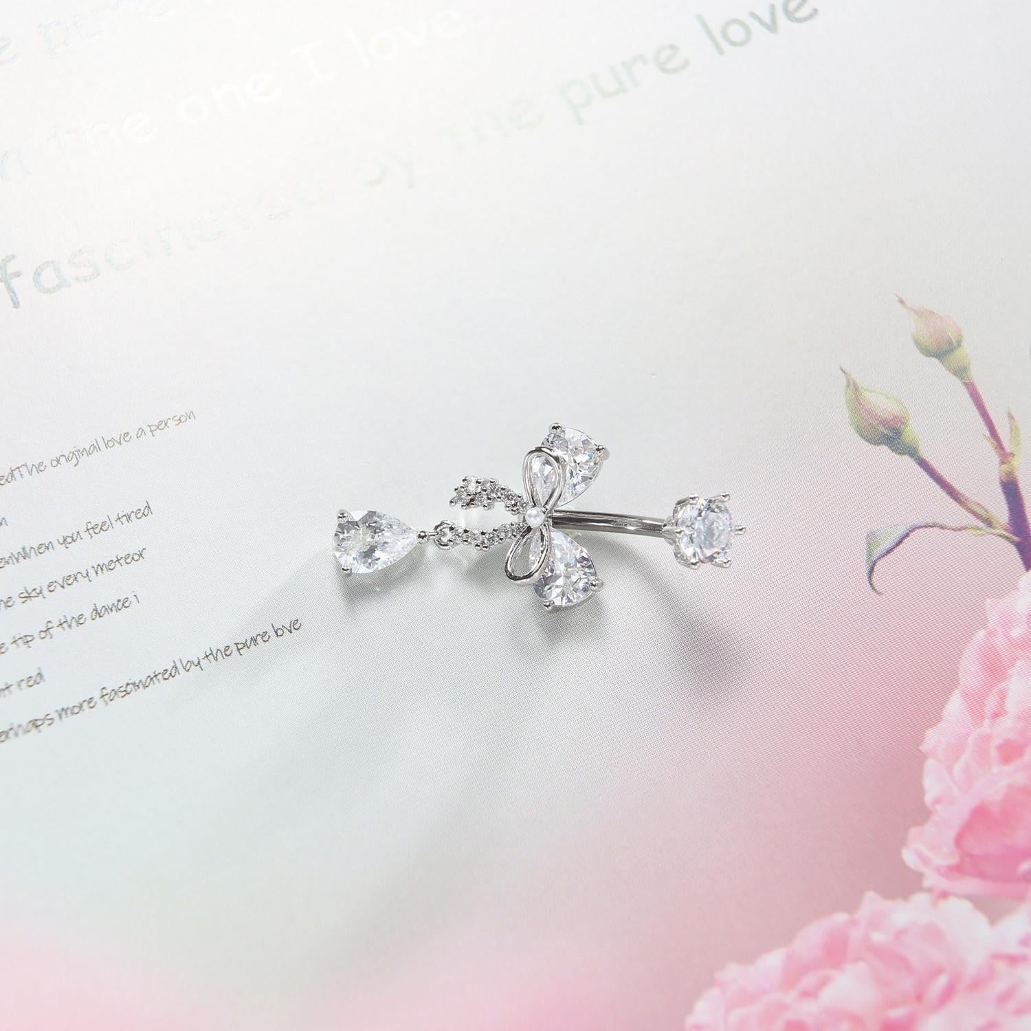 Butterfly CZ Titanium Belly Ring detail 4