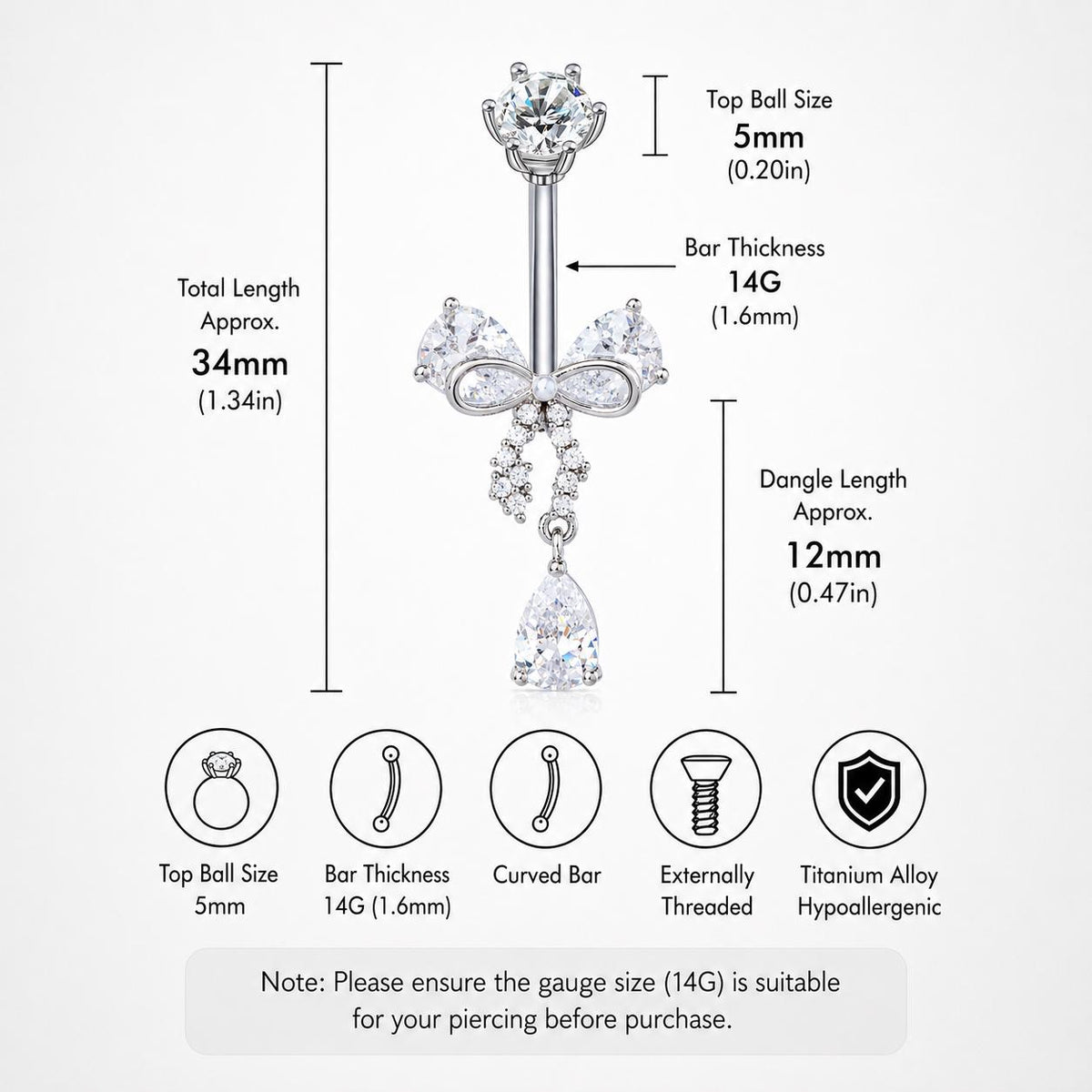 Butterfly CZ Titanium Belly Ring detail 7