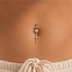Dangle Cross Titanium Belly Ring detail 3