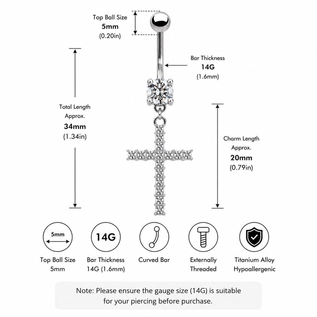Dangle Cross Titanium Belly Ring detail 7