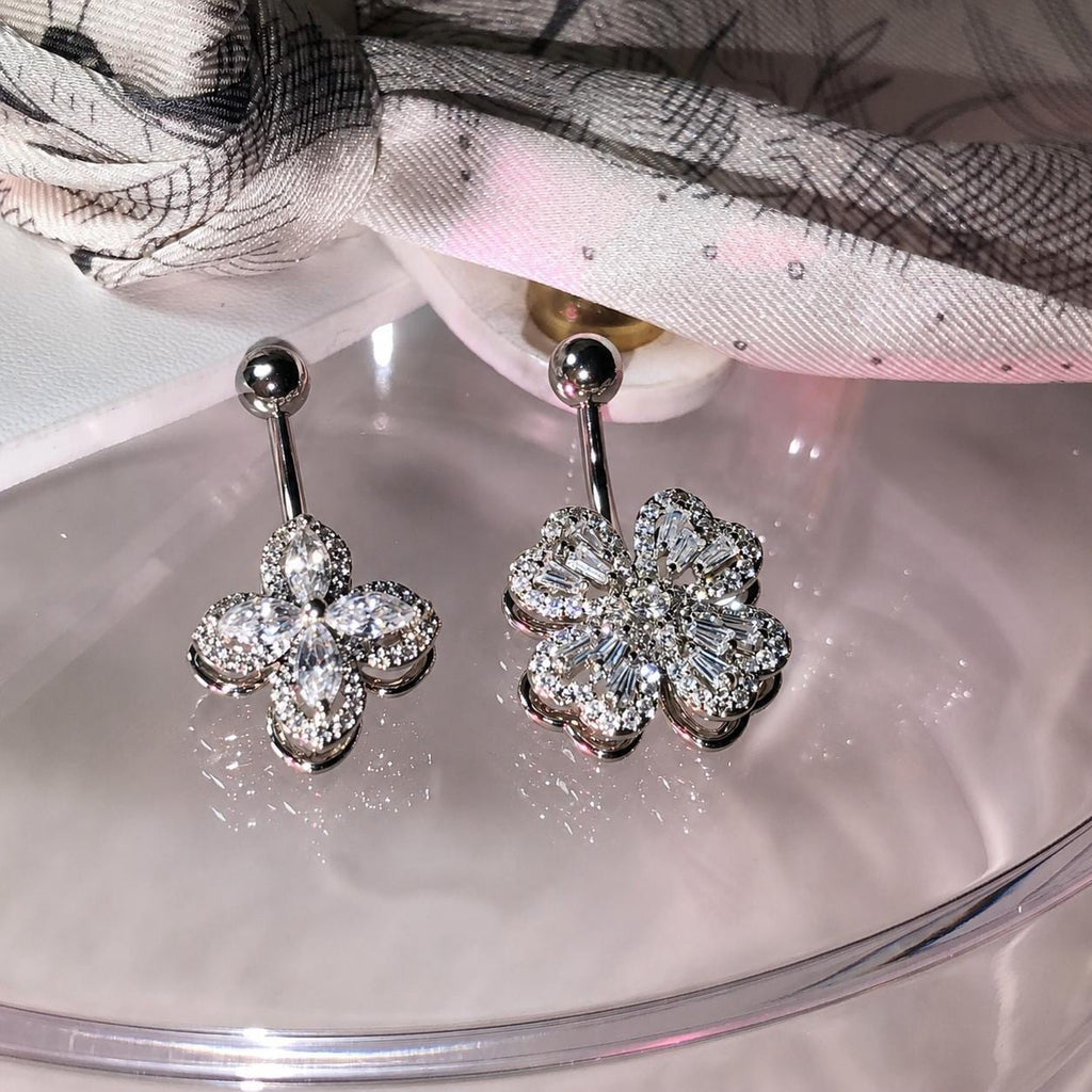 Floral CZ Titanium Belly Ring detail 3