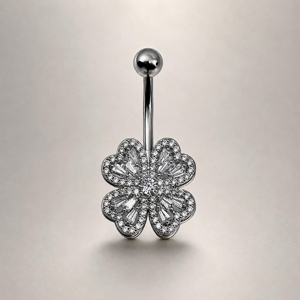 Floral CZ Titanium Belly Ring detail 4