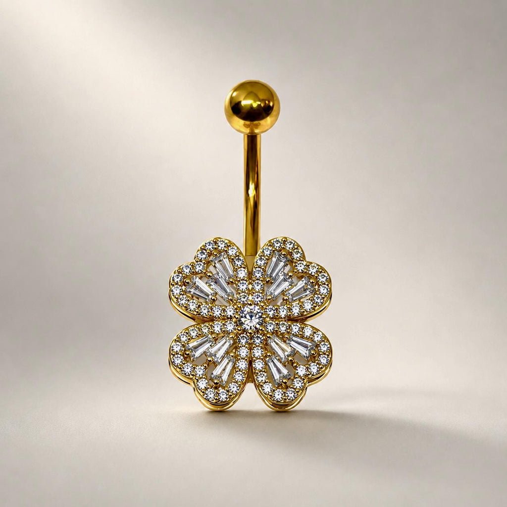 Floral CZ Titanium Belly Ring detail 5