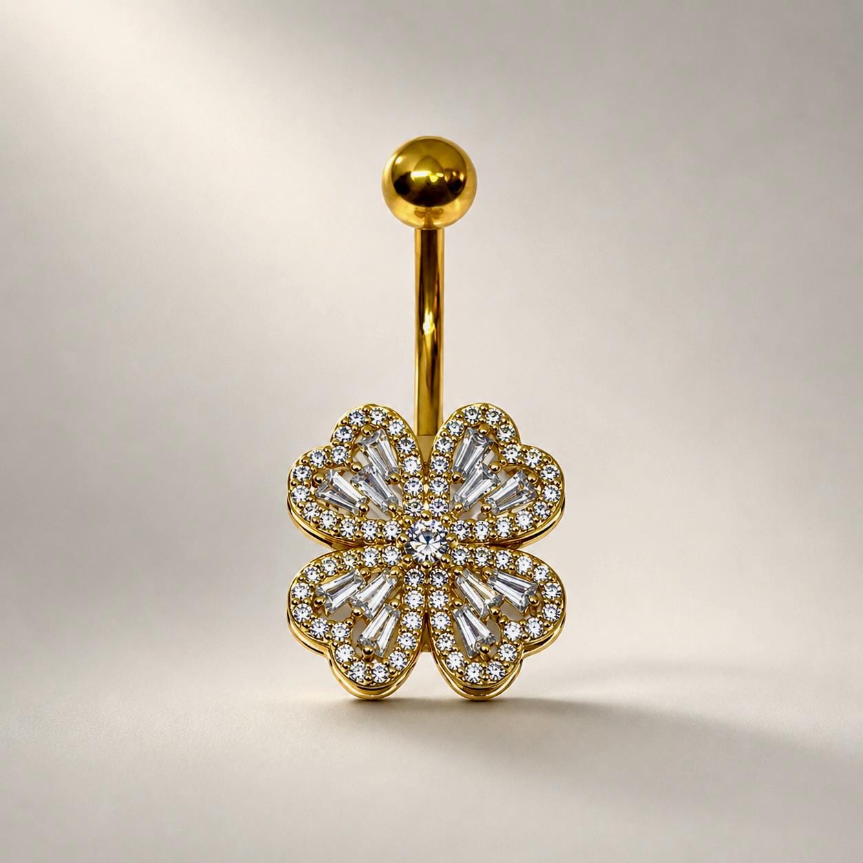 Floral CZ Titanium Belly Ring detail 5