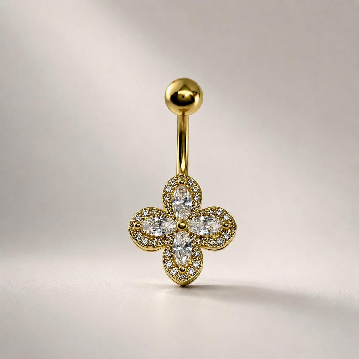 Floral CZ Titanium Belly Ring detail 6