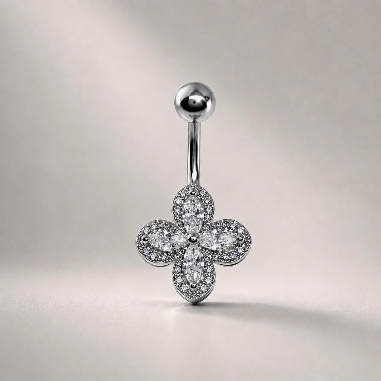 Floral CZ Titanium Belly Ring detail 7