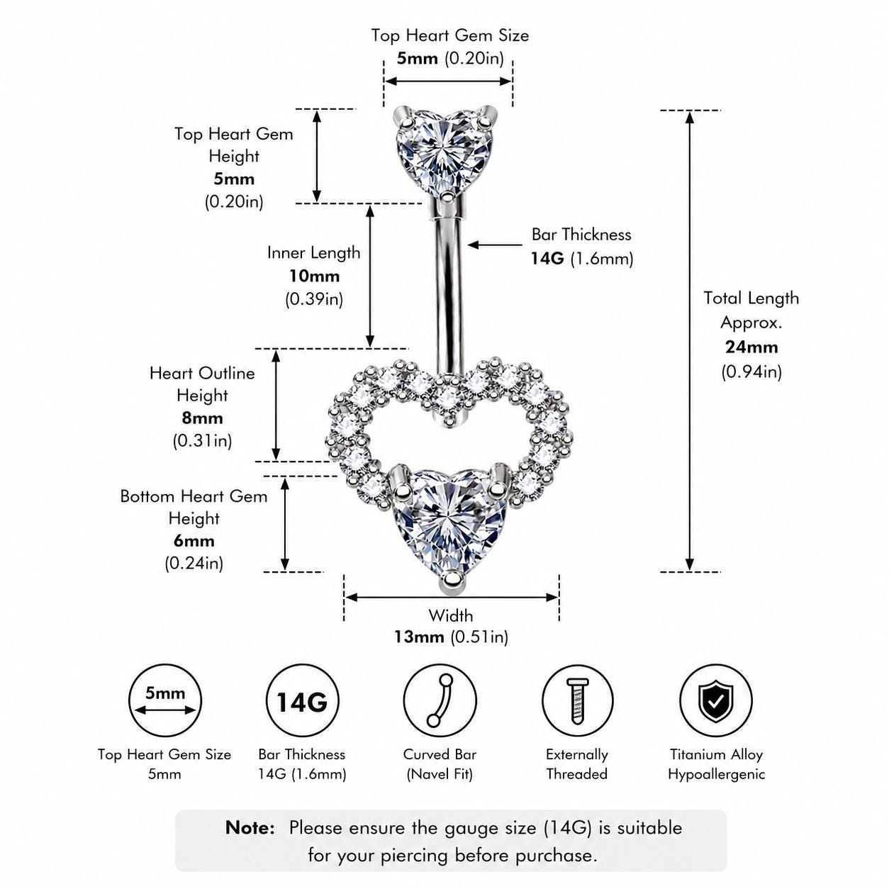 Hollow Heart Titanium Belly Ring detail 12