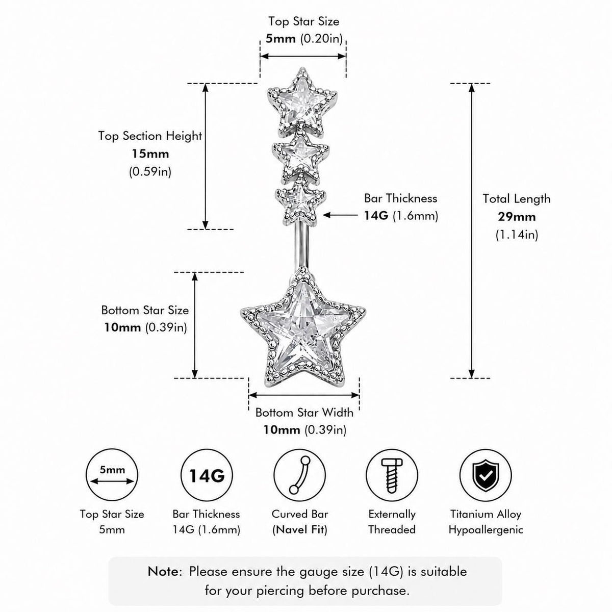 Star Dangle Titanium Belly Ring detail 8