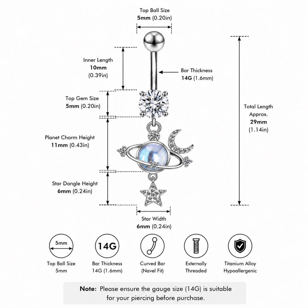 Opal Planet Titanium Belly Ring detail 5