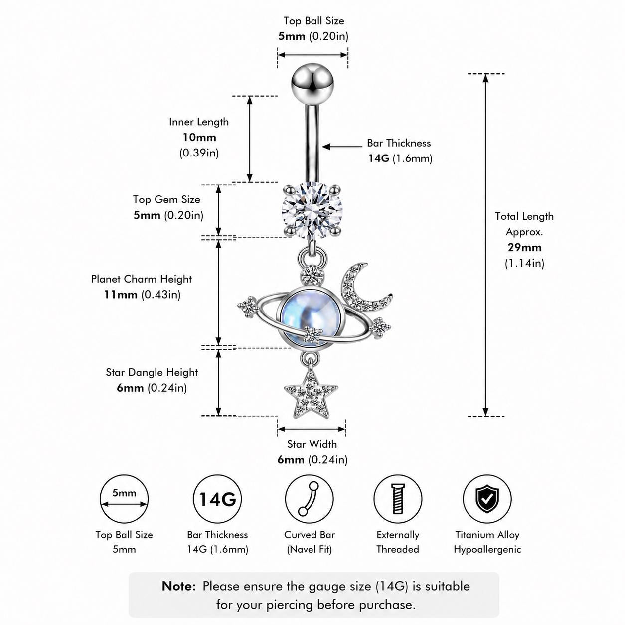 Opal Planet Titanium Belly Ring detail 5