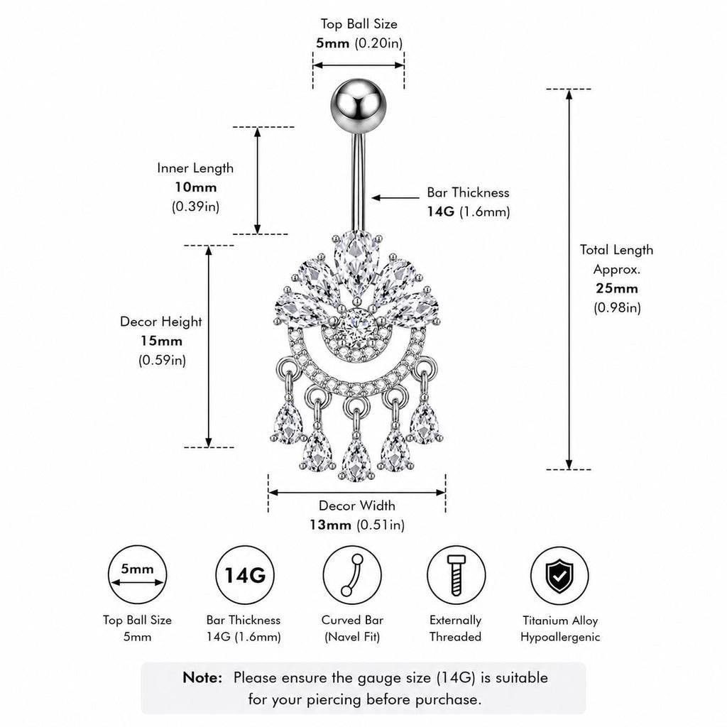 Crown Chandelier Titanium Belly Ring detail 6