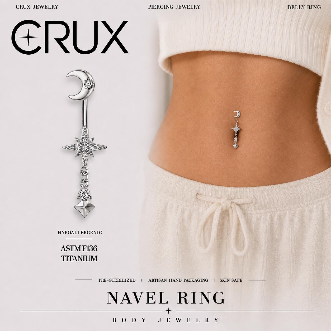 Moon Star Titanium Belly Ring