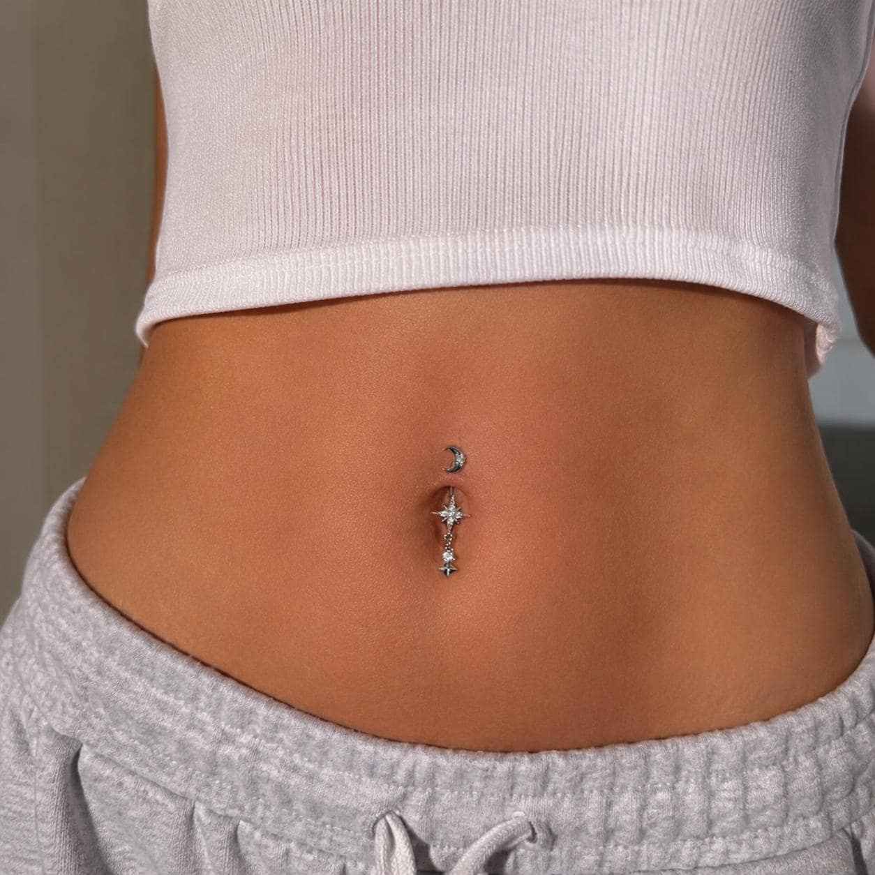 Moon Star Titanium Belly Ring detail 2
