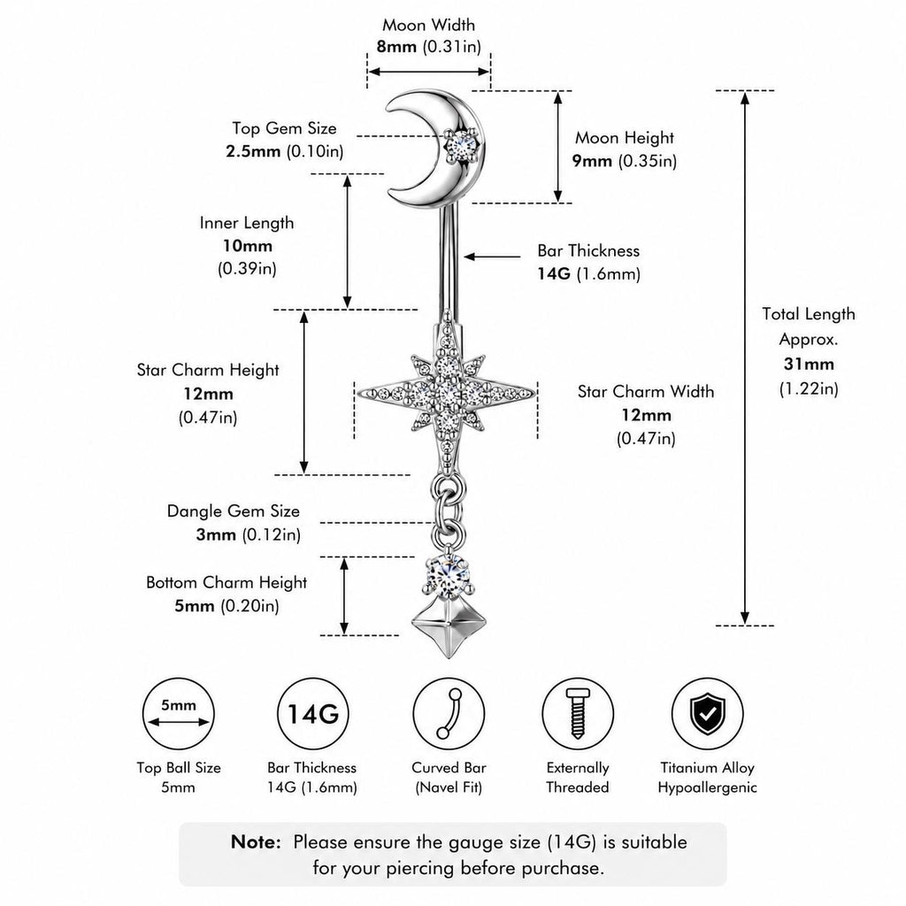 Moon Star Titanium Belly Ring detail 8