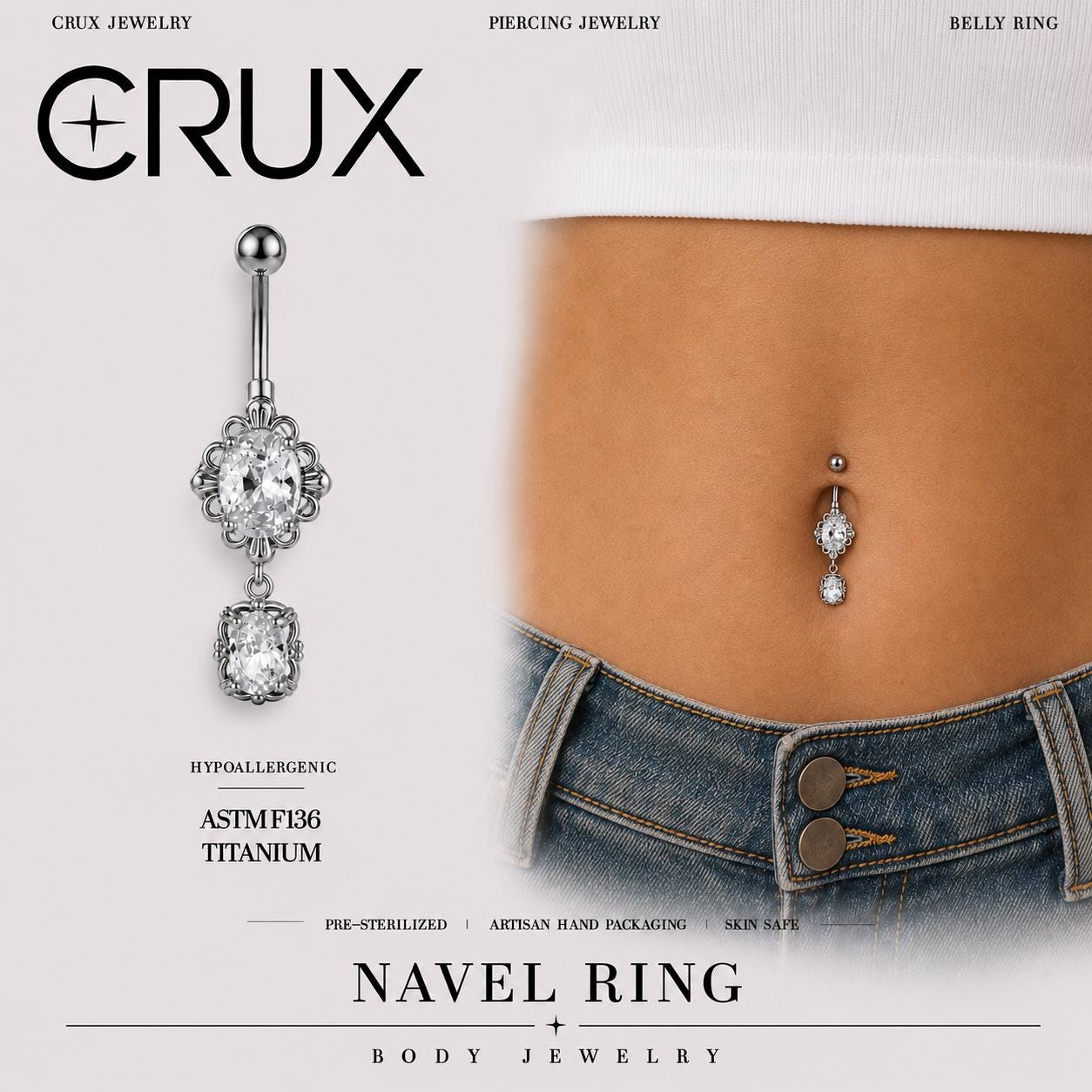 Oval Gem Titanium Belly Ring