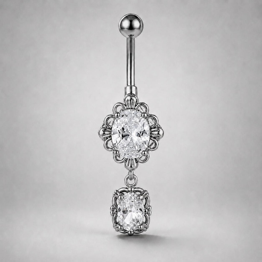 Oval Gem Titanium Belly Ring detail 5