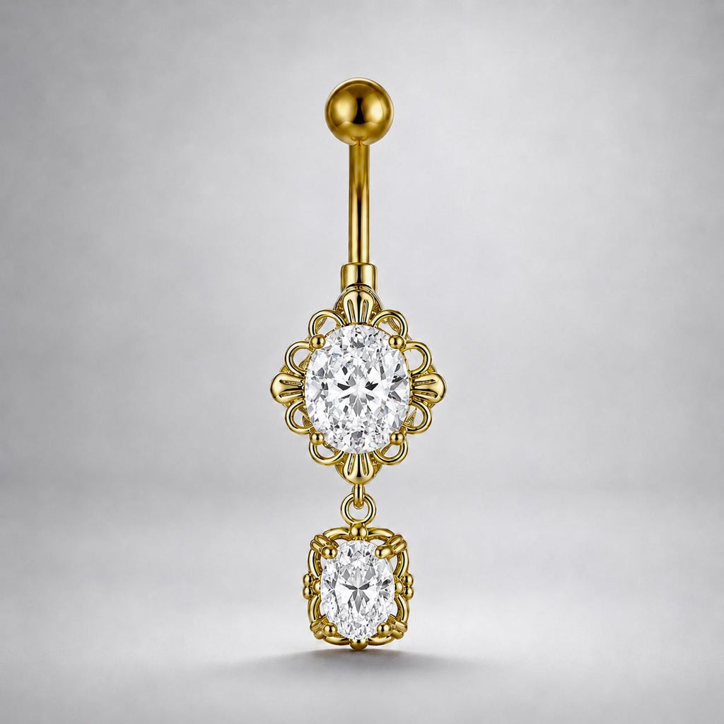 Oval Gem Titanium Belly Ring detail 6