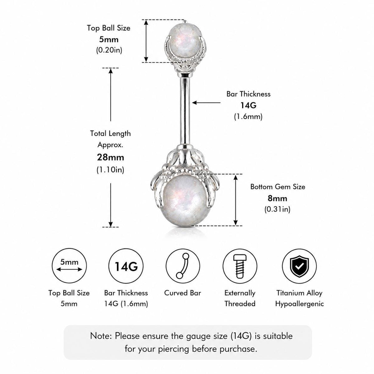 Crystal Orb Titanium Belly Ring detail 8