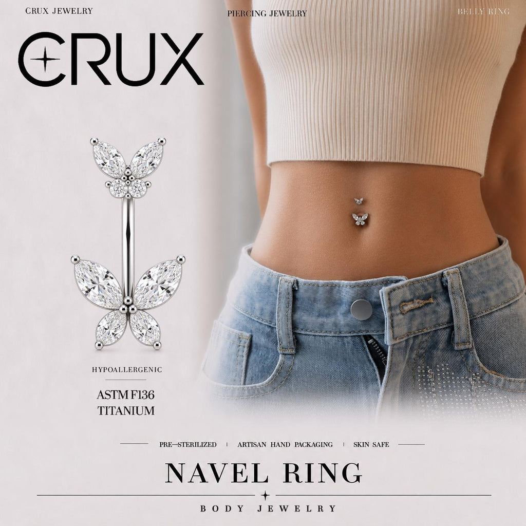 Double Butterfly Titanium Belly Ring