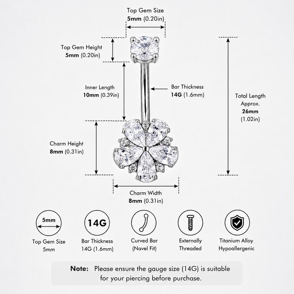 Five-Petal Flower Titanium Belly Ring detail 6