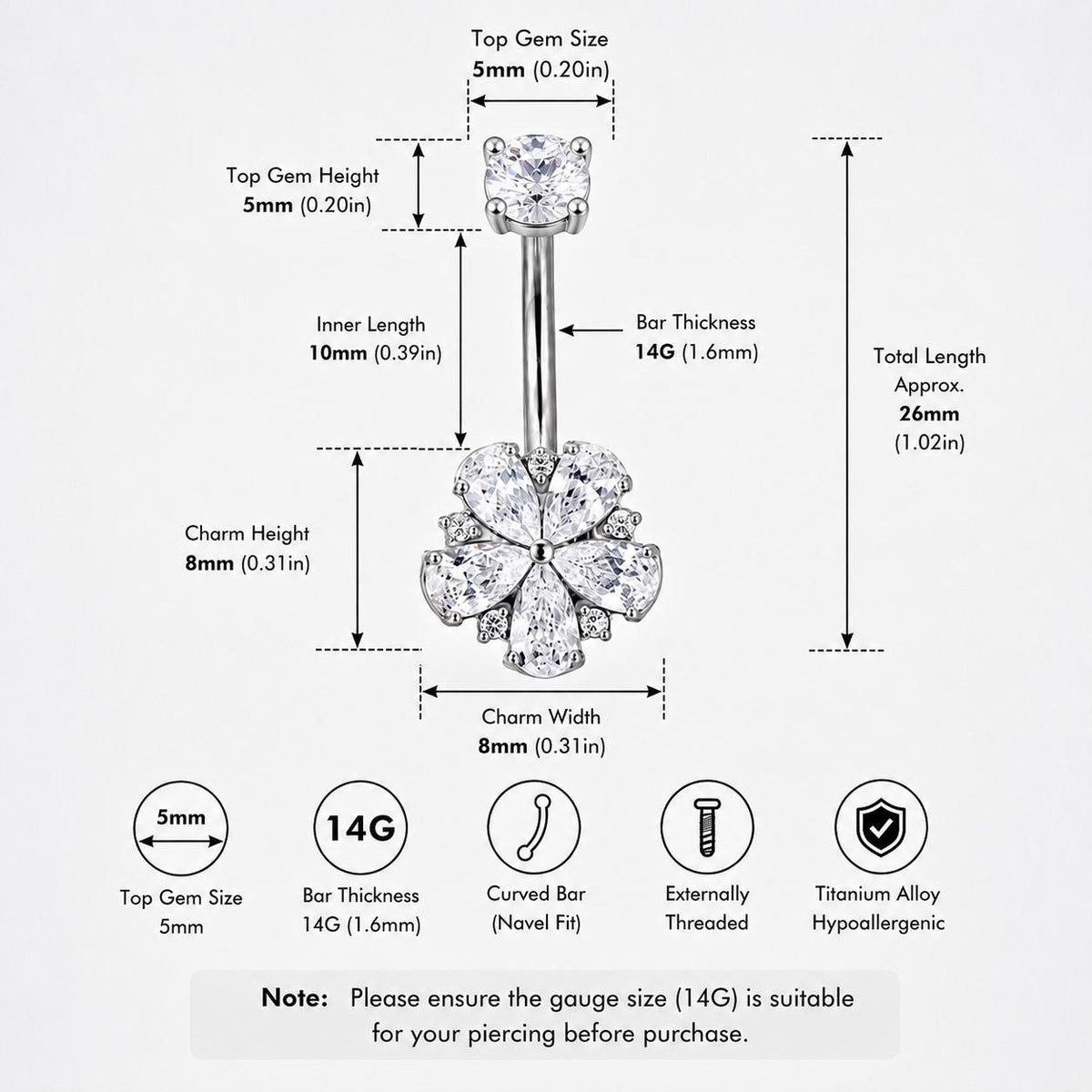 Five-Petal Flower Titanium Belly Ring detail 6