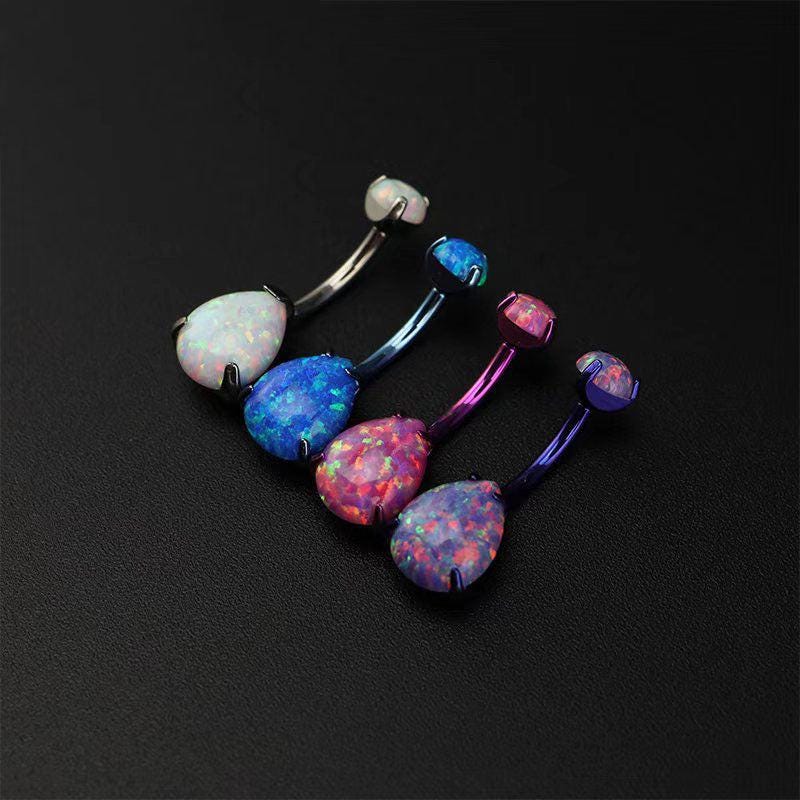 Opal Teardrop Titanium Belly Ring detail 4