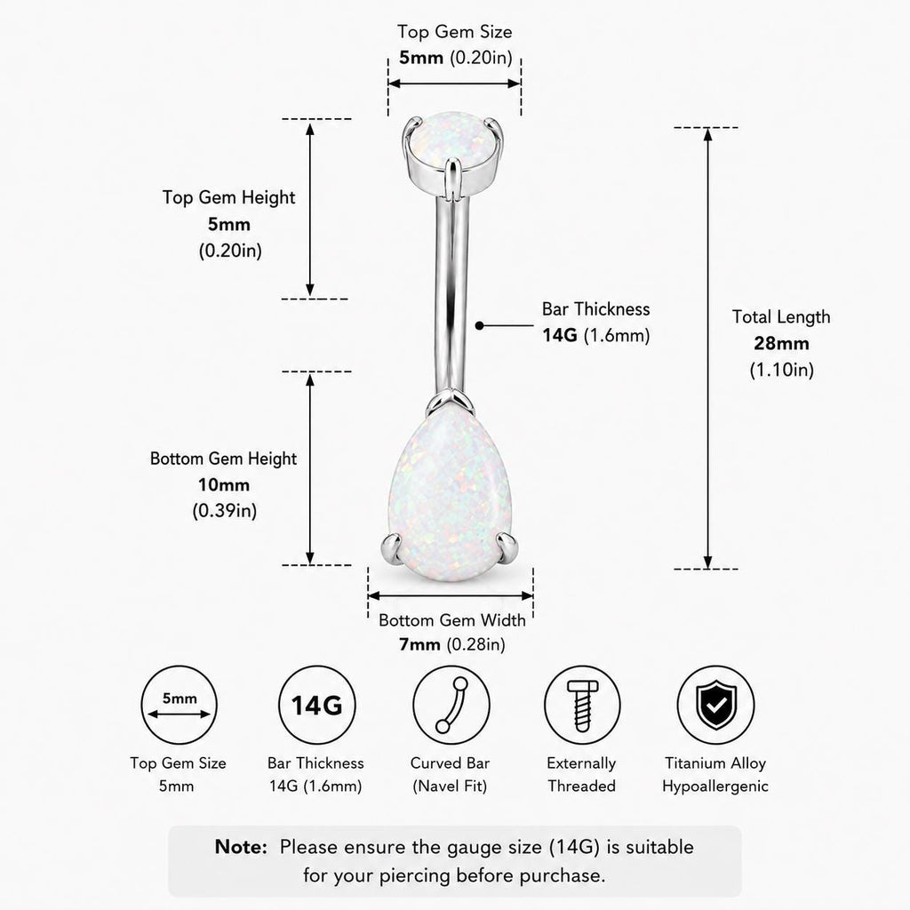 Opal Teardrop Titanium Belly Ring detail 10