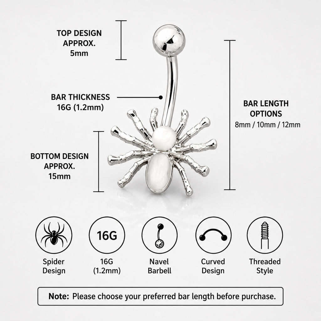 Spider CZ Stainless Steel Belly Ring