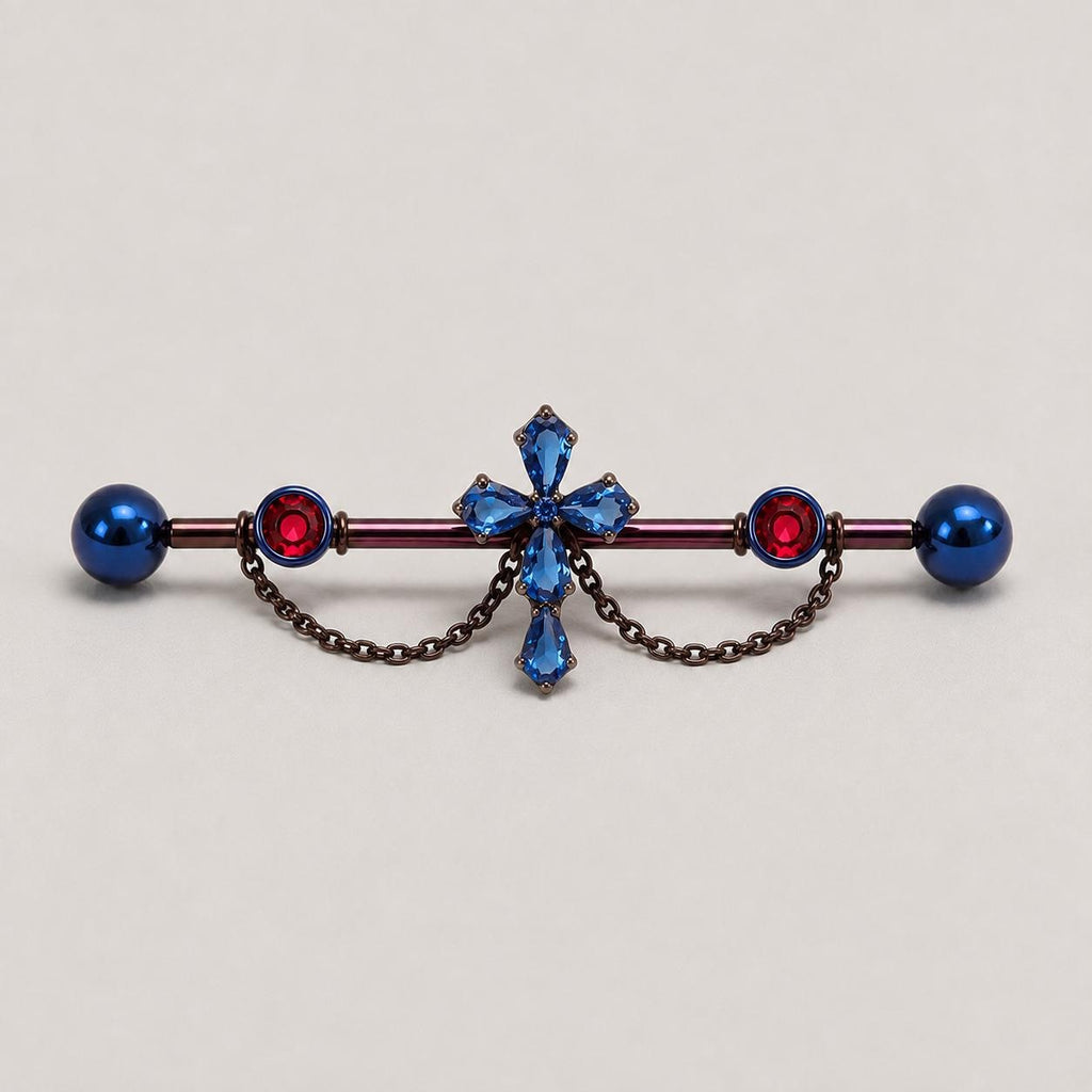 Cathedral Cross Chain titanium industrial barbell, detail view 4