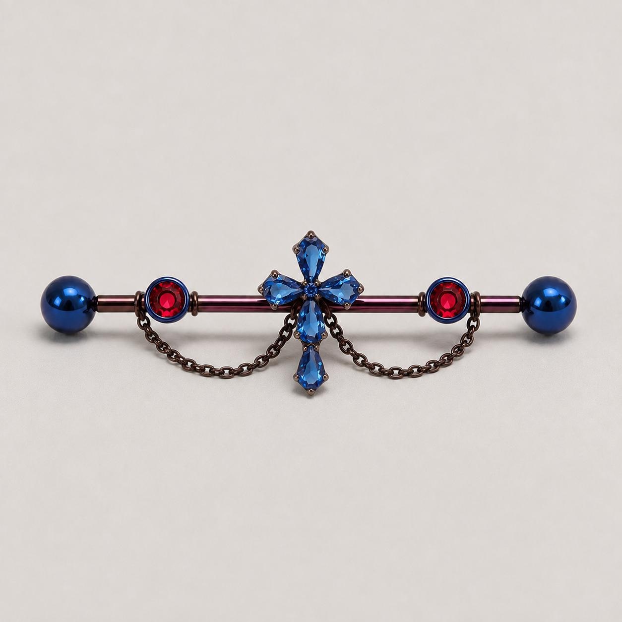 Cathedral Cross Chain titanium industrial barbell, detail view 4