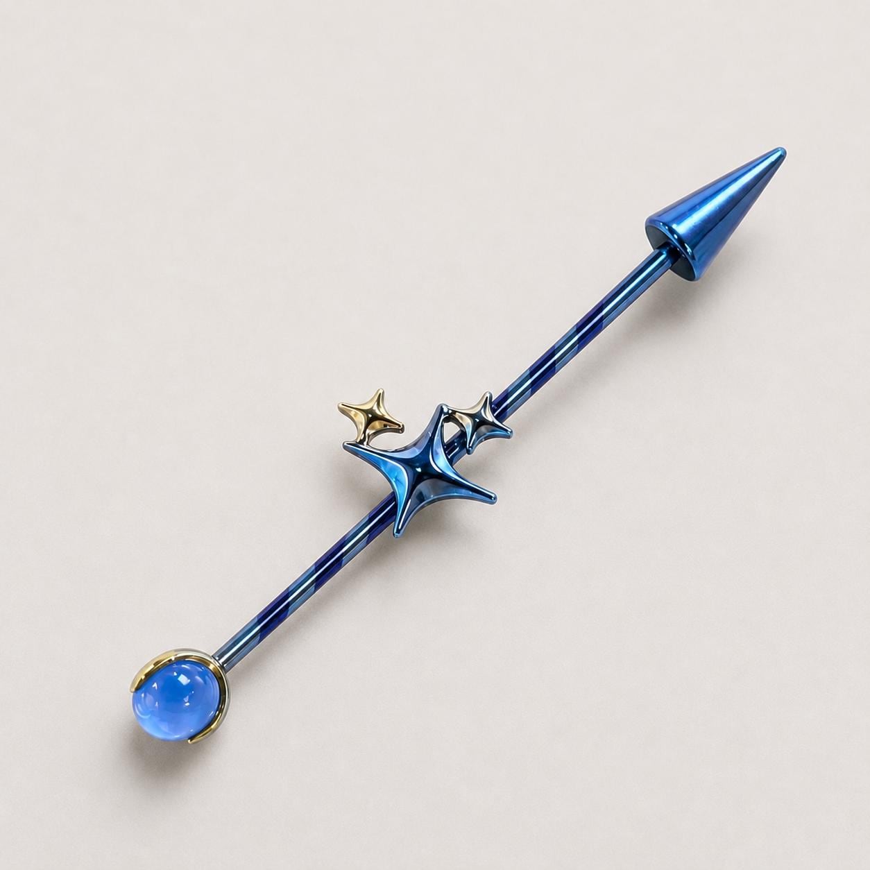 Celestial Arrow titanium industrial barbell, detail view 5