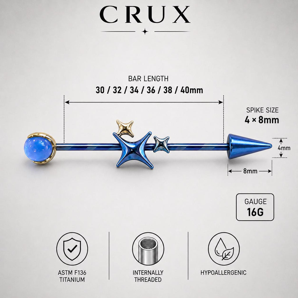 Celestial Arrow titanium industrial barbell, detail view 6