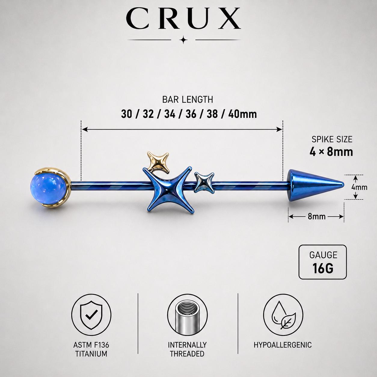 Celestial Arrow titanium industrial barbell, detail view 6