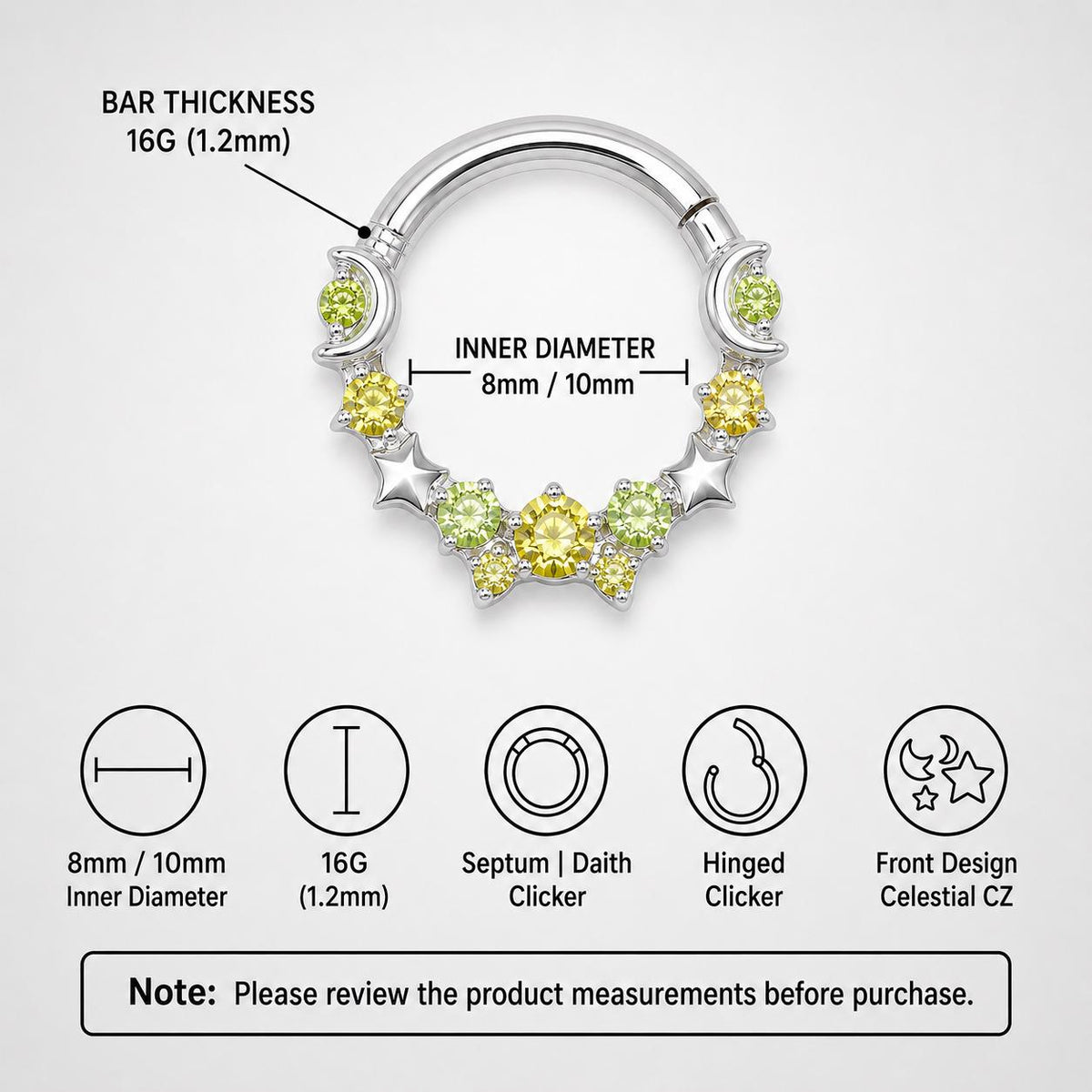 Titanium Starry CZ Septum Clicker detail 9
