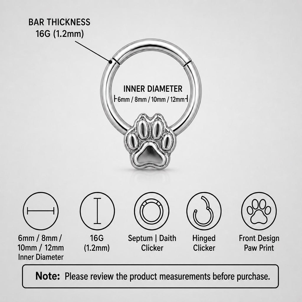 Titanium Paw Print Septum Clicker detail 10