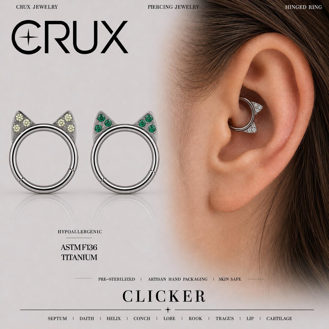Titanium Crystal Cat Ear Septum Clicker