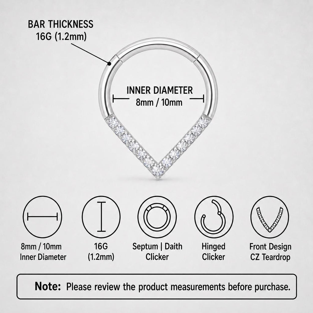 Titanium CZ Teardrop Septum Clicker detail 8