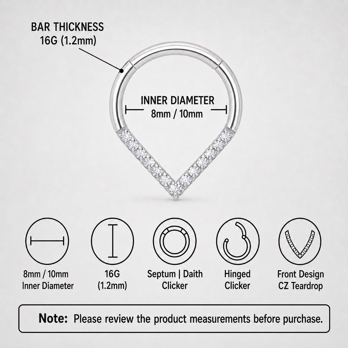 Titanium CZ Teardrop Septum Clicker detail 8