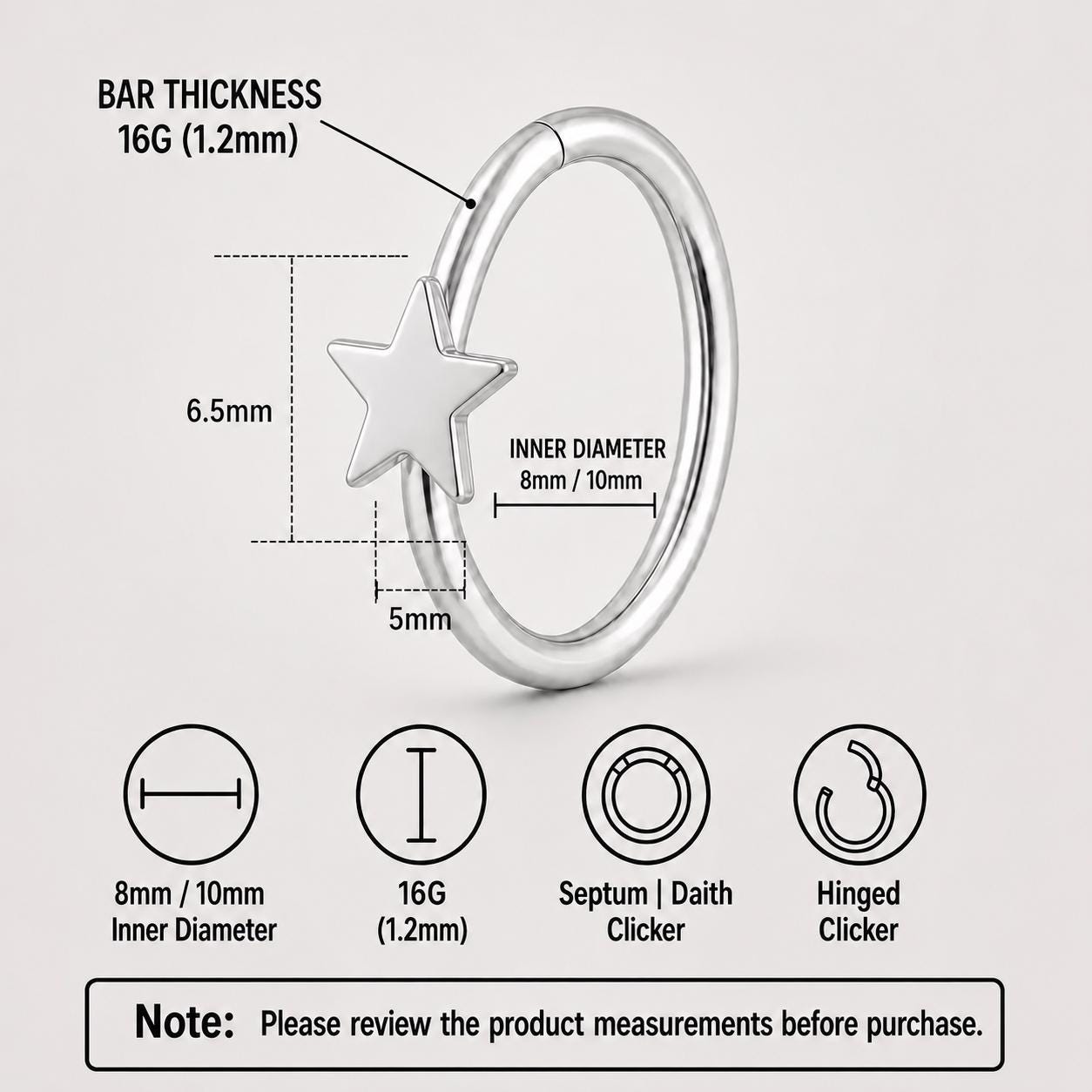 Titanium Celestial Motif Septum Clicker detail 10