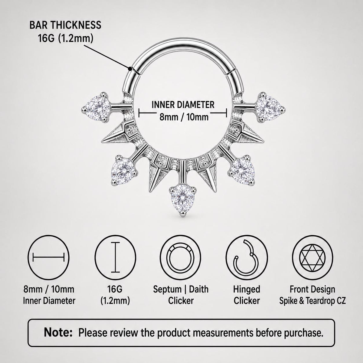 Titanium Spike CZ Septum Clicker detail 9