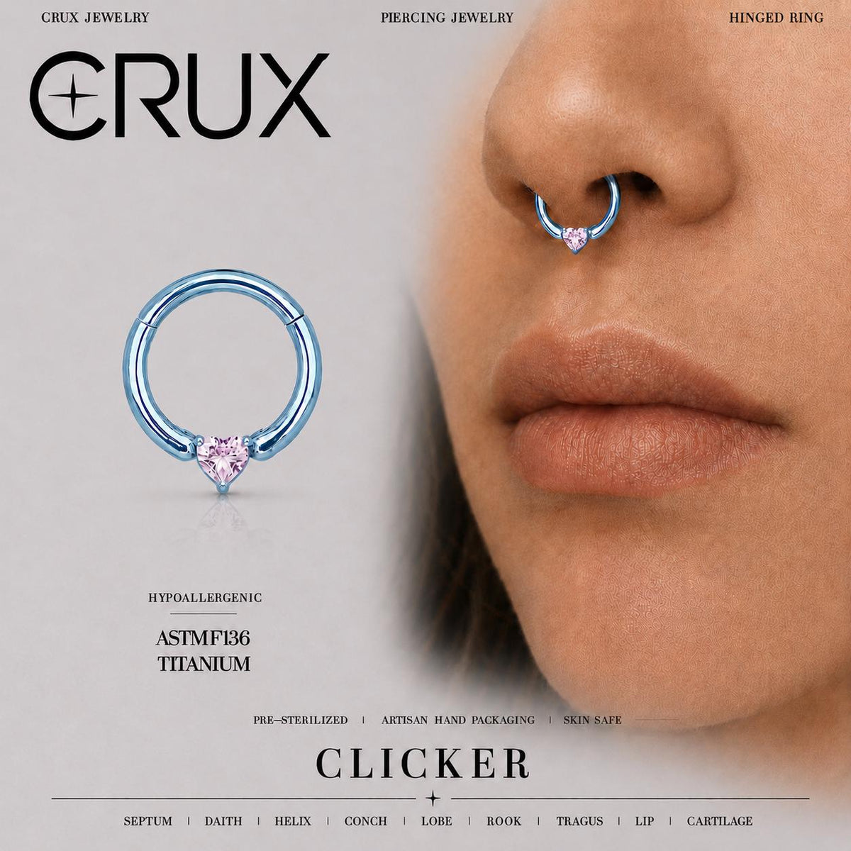 Titanium Sweetheart CZ Septum Clicker